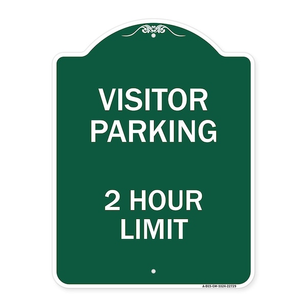 Visitor Parking Sign Visitor Parking 2 Hour Limit, Green & White Alum Sign, 18" x 24", GW-1824-22729